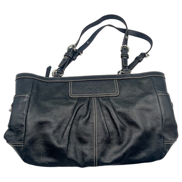 Coach Pleated Gallery Buckled Strap Leather Tote Hand Shoulder Bag Blue - Picture 1 of 8